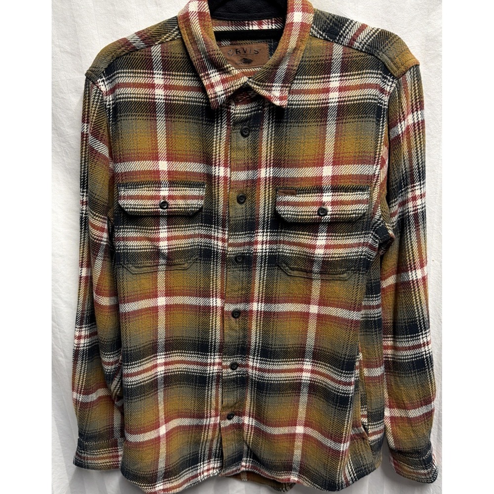 Orvis Shacket Mens Small Flannel Plaid Shirt Jacket Button Up LS fall Cotton
